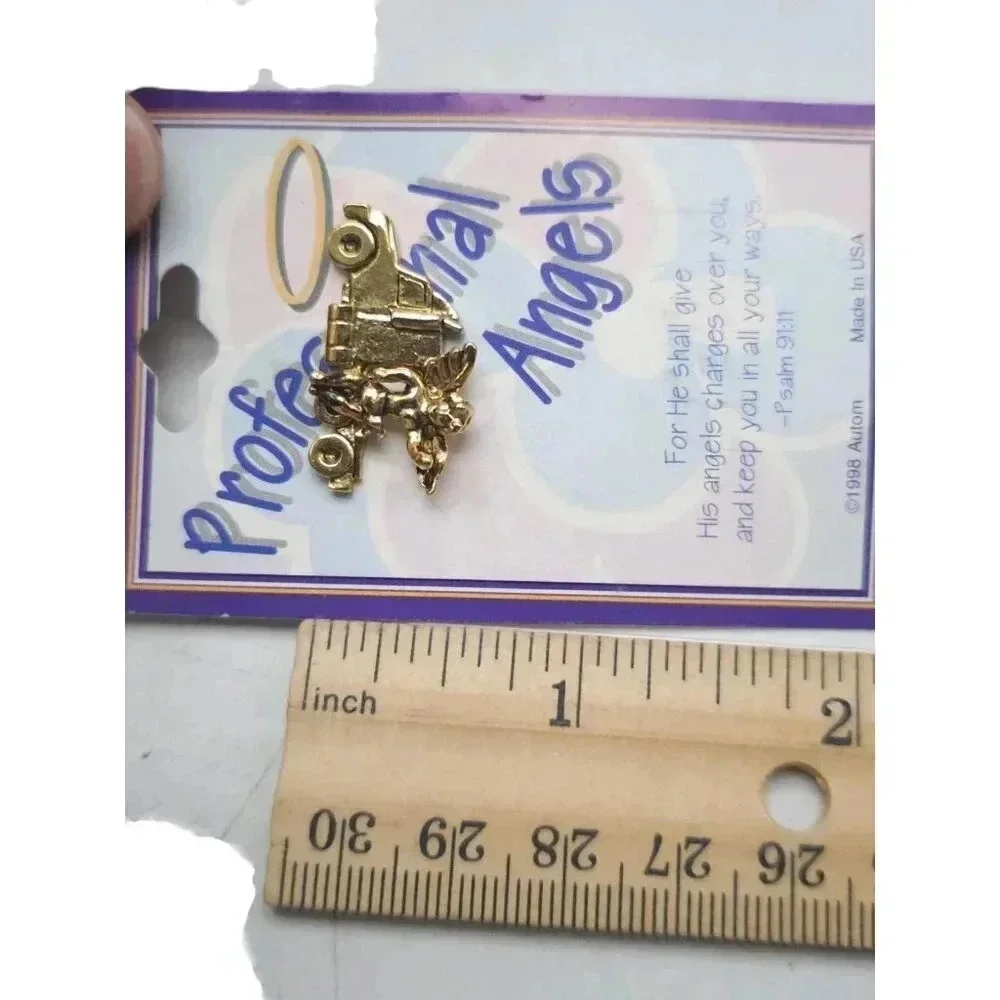 Guardian Angel Trucker Lapel Brooch Pin Gold Tone Vintage